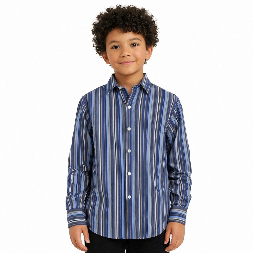 Thomas Dean Striped Button Down Shirt Blue Grey White Preppy Classic Size 10/12